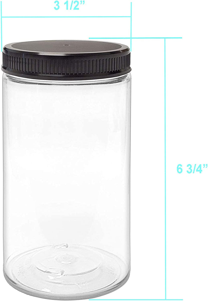 Ljdeals 32 Oz Clear Plastic Jars with Lids, Storage Containers, Wide Mouth PET Mason Jars, Pack of 6, BPA Free, Food Safe, Made in USA