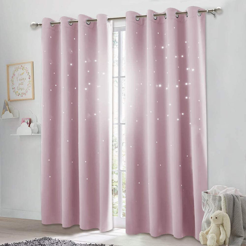 NICETOWN Magic Starry Window Drapes - Laser Cutting Stars Nap Time Blackout Window Curtains for Children'S Room, Nursery, Themed Home, Space-Lovers Decor (W42 X L63 Inches, 2 Pack, Black) Home & Garden > Decor > Window Treatments > Curtains & Drapes NICETOWN Baby Pink W52 x L84 