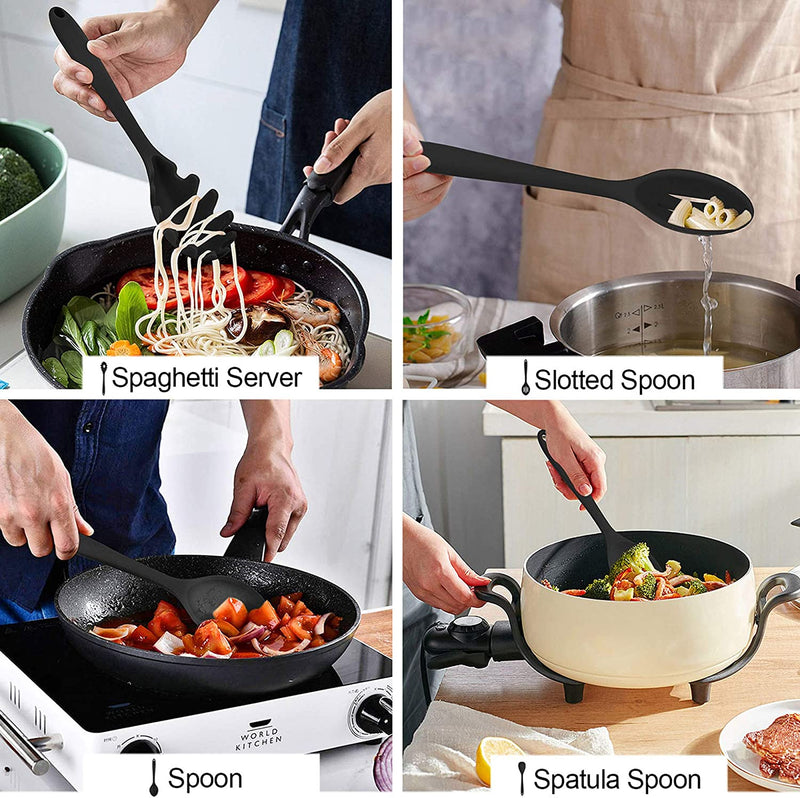 LIANYU 12-Piece Black Silicone Kitchen Cooking Utensils Set with Holder, Kitchen Tools Include Slotted Spatula Spoon Turner Ladle Tong Whisk, Dishwasher Safe Home & Garden > Kitchen & Dining > Kitchen Tools & Utensils LIANYU   