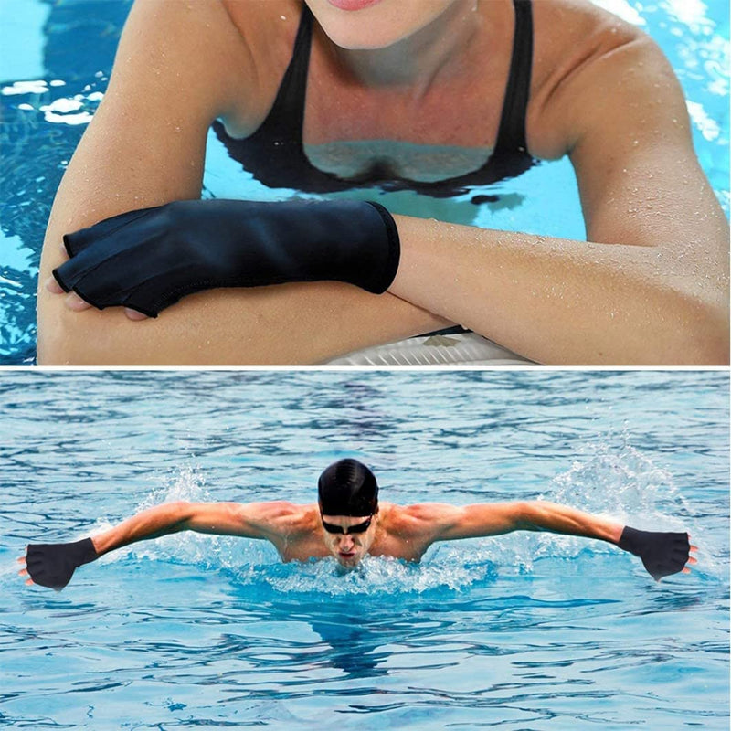 Eioflia Aquatic Gloves,Swimming Webbed Gloves,Swimming Training Webbed Swim Gloves Aqua Flippers Gloves for Men Women Adult Children Aquatic Fitness Water Training Black (L)