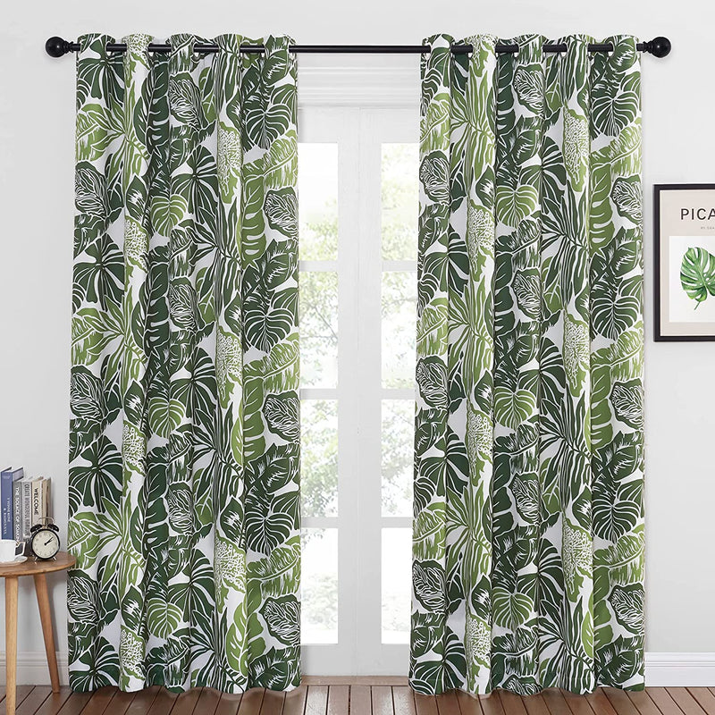 NICETOWN Room Darkening Tropical Curtains 84 Inches Length, Summer Palm Tree Banana Leaf Light Reducing Window Coverings for Villa/Hall/Patio Door, W52 X L84, Double Pieces, Green Palm Home & Garden > Decor > Window Treatments > Curtains & Drapes NICETOWN Green Palm W62 x L84 