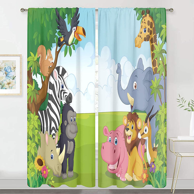 MESHELLY Baby Boy Nursery Jungle Safari Curtains 42(W) X 63(H) Inch Rod Pocket Kids Children Play Forest Lion Animal Printed Curtains for Living Room Bedroom Window Drapes Treatment Fabric 2 Panels Home & Garden > Decor > Window Treatments > Curtains & Drapes MESHELLY Colourful 52(W) x 84(H) 