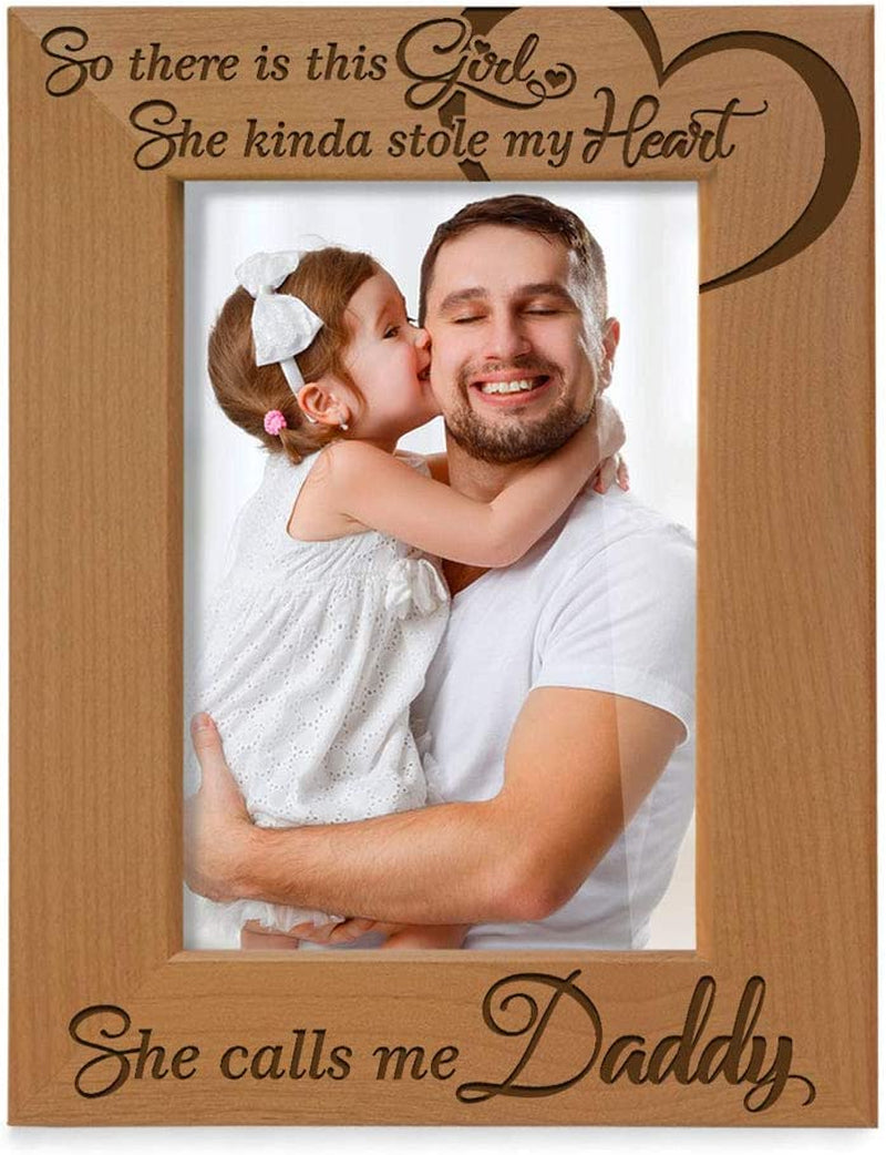 KATE POSH so There Is This Girl, She Kinda Stole My Heart, She Calls Me Daddy Natural Engraved Wood Photo Frame, Father Daughter Gifts, Father'S Day, Best Dad Ever, New Baby, New Dad (5X7 Vertical) Home & Garden > Decor > Picture Frames KATE POSH 4" x 6" Vertical  