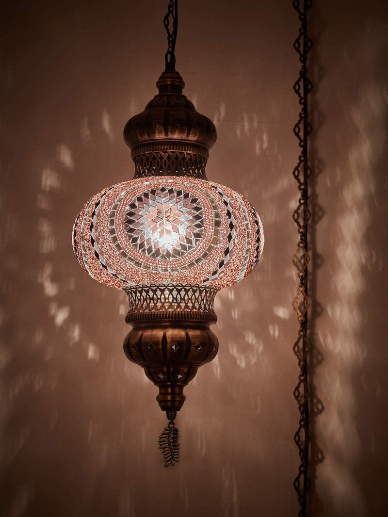 (8 Colors) DEMMEX - Wall Plugin XL Light - Turkish Moroccan Mosaic PLUGIN Ceiling Hanging Tiffany Pendant Light Fixture Lamp with 15'Feet Chain & Cord & US Plug - NO HARDWIRING (Lilac Fun) Home & Garden > Lighting > Lighting Fixtures DEMMEX   