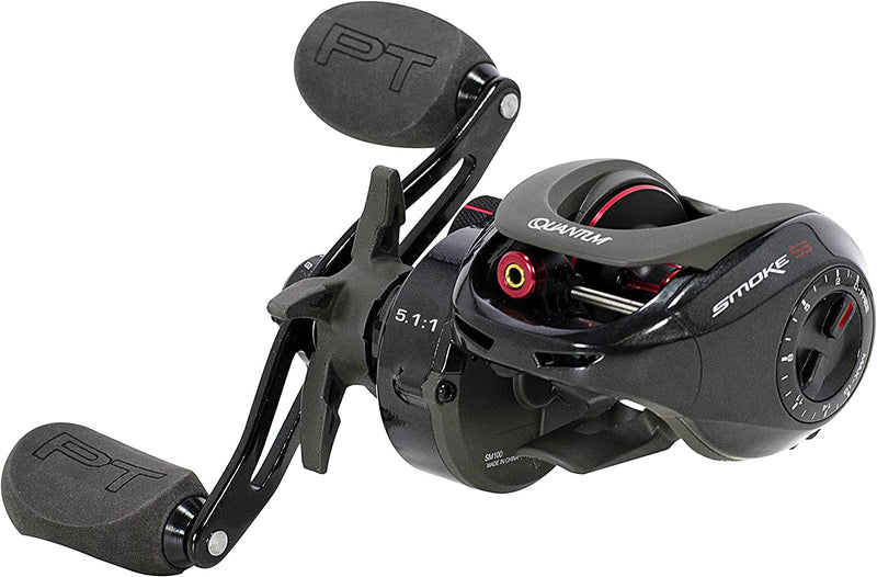 Quantum Smoke Baitcast Fishing Reel, Size 100 Reel, Large EVA Handle Knobs and Continuous Anti-Reverse Clutch, 10+1 Bearings, Black Sporting Goods > Outdoor Recreation > Fishing > Fishing Reels Zebco 5.1:1 Gear Ratio - Rh  