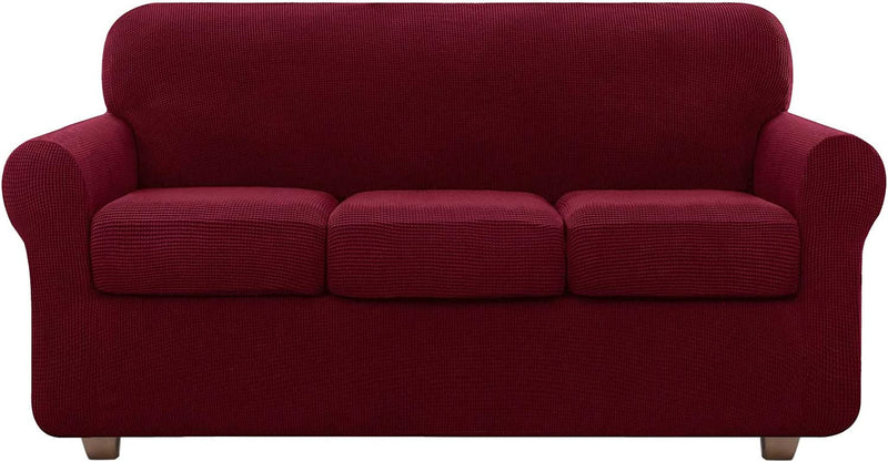 Couch Covers for 3 Cushion Couch Sofa, NORTHERN BROTHERS 4 Pieces Stretch Soft Sofa Couch Slipcovers for 3 Seat Cushion Couch, Washable Pet Sofa Furniture Covers for Living Room (Chocolate) Home & Garden > Decor > Chair & Sofa Cushions NORTHERN BROTHERS Wine Red  
