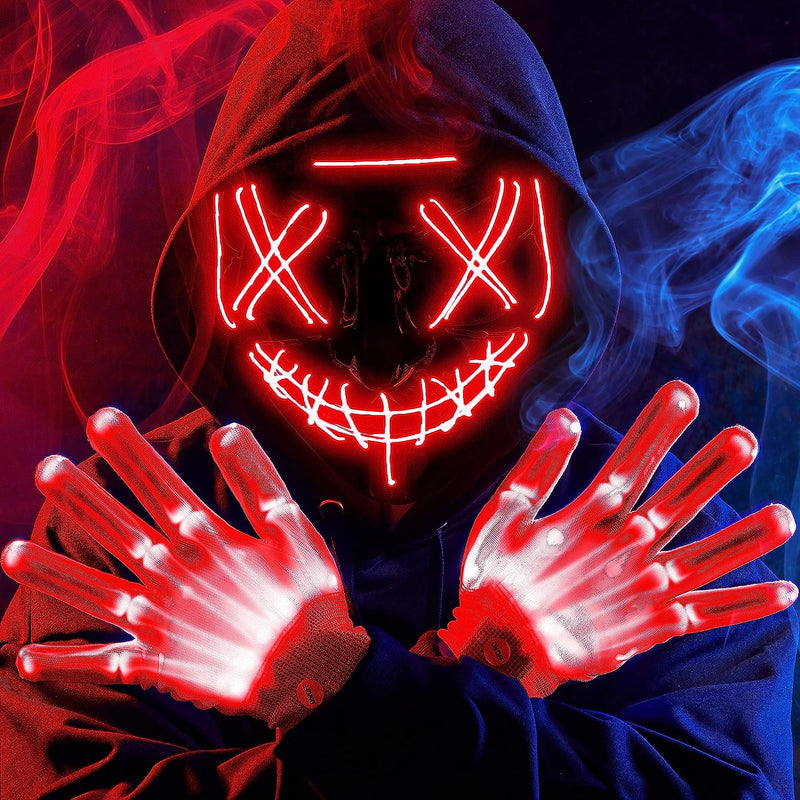 JOYIN Halloween Led Mask Light up Scary Mask and Gloves for Halloween Cosplay Costume and Party Supplies  Joyin Inc. Red  