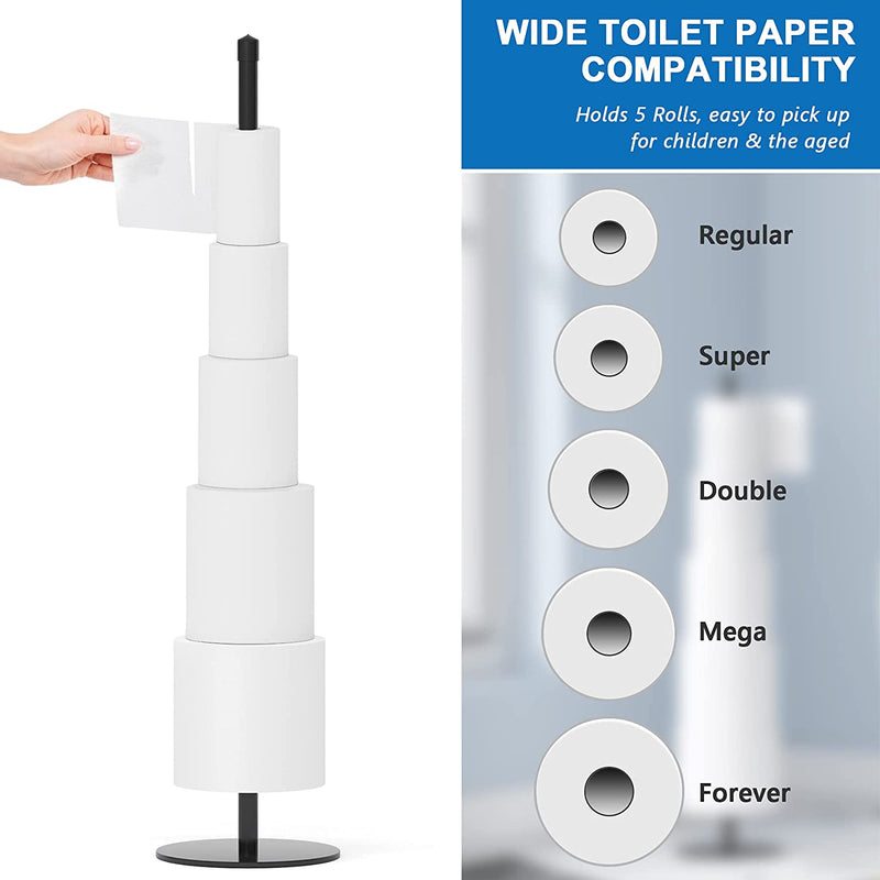 Toilet Paper Holder Stand, Toilet Paper Storage for 5 Rolls of Toilet Tissue Holder with Raised Base, 2 in 1 Paper Towel Holder Free Standing, Toilet Paper Stand for Bathroom, Kitchen by 1Easylife Home & Garden > Household Supplies > Storage & Organization 1Easylife   
