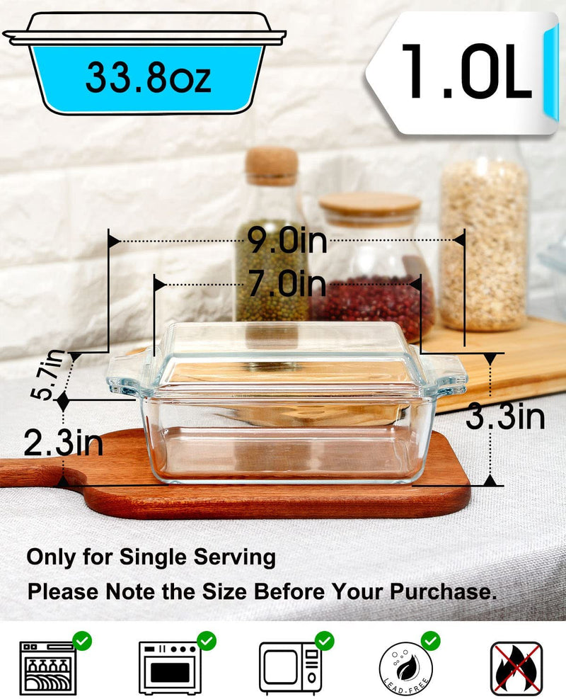 Mini-1 QT Rectangular Glass Casserole Dish with Glass Lid, (Single Serving) Glass Bakeware with Lid Glass Microwave Casserole Dish Lidded Small Casserole Dish Home & Garden > Kitchen & Dining > Cookware & Bakeware NUTRIUPS   