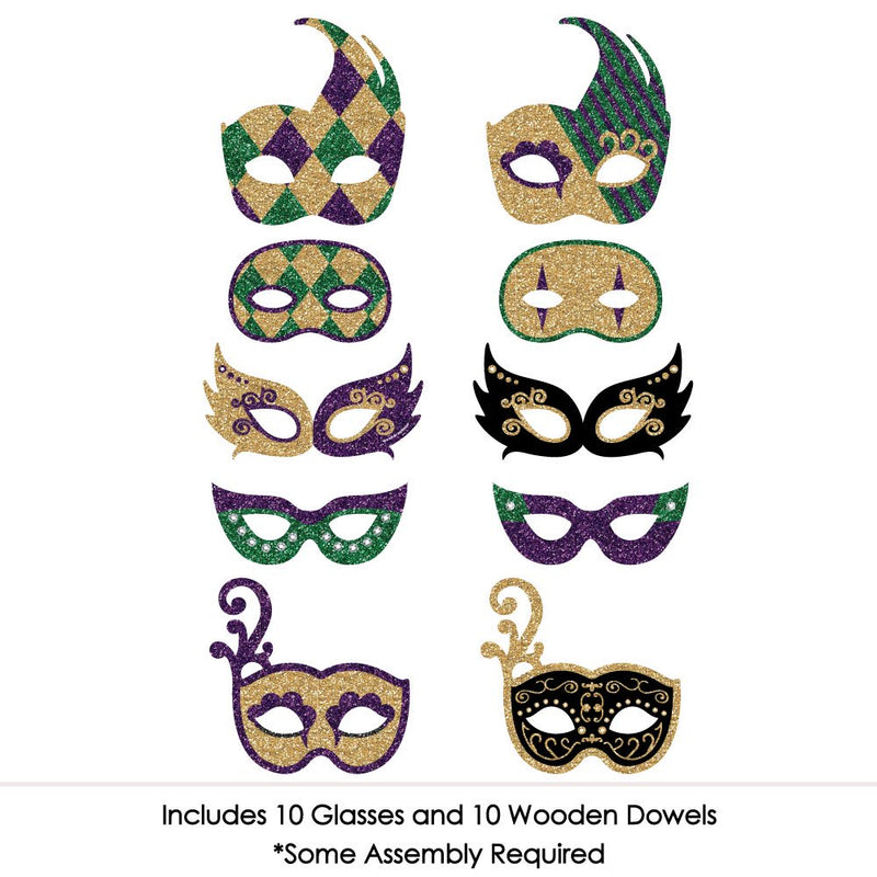 Mardi Gras Masks & Glasses - Paper Card Stock Masquerade Party Photo Booth Props Kit - 10 Count Apparel & Accessories > Costumes & Accessories > Masks Big Dot of Happiness, LLC   