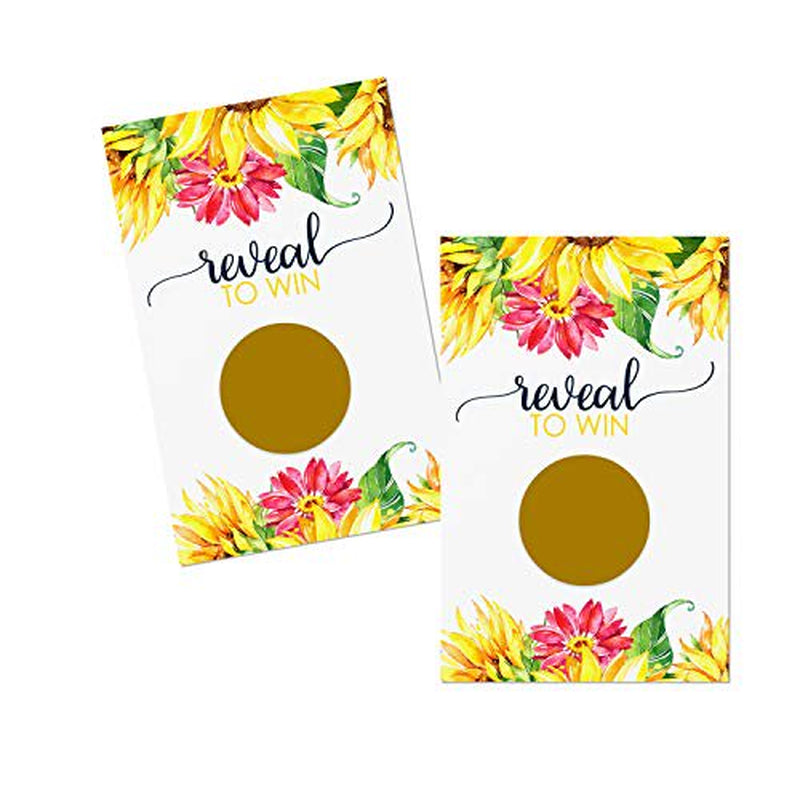 Sunflower Scratch off Game Pack of 28 Cards Activity for Girls Baby Shower Country Wedding Bridal Shower Raffle Tickets Drawings Rustic Favors Autumn Floral Event Supply Paper Clever Party Arts & Entertainment > Party & Celebration > Party Supplies Paper Clever Party   