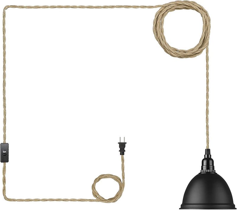 Emliviar Plug in Pendant Light - Industrial Hanging Lamp Light with Switch, Metal Shade with Twisted Hemp Rope, Black Finish, YCE240-M1L BK Home & Garden > Lighting > Lighting Fixtures EMLIVIAR Black  