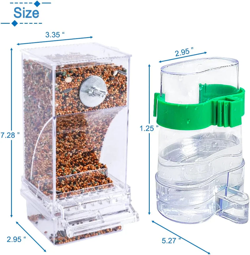 Hamiledyi No Mess Bird Feeders Automatic Parrot Feeder Drinker Acrylic Seed Food Container Parakeet Water Dispenser Cage Accessories for Lovebirds Budgies Canary Finch