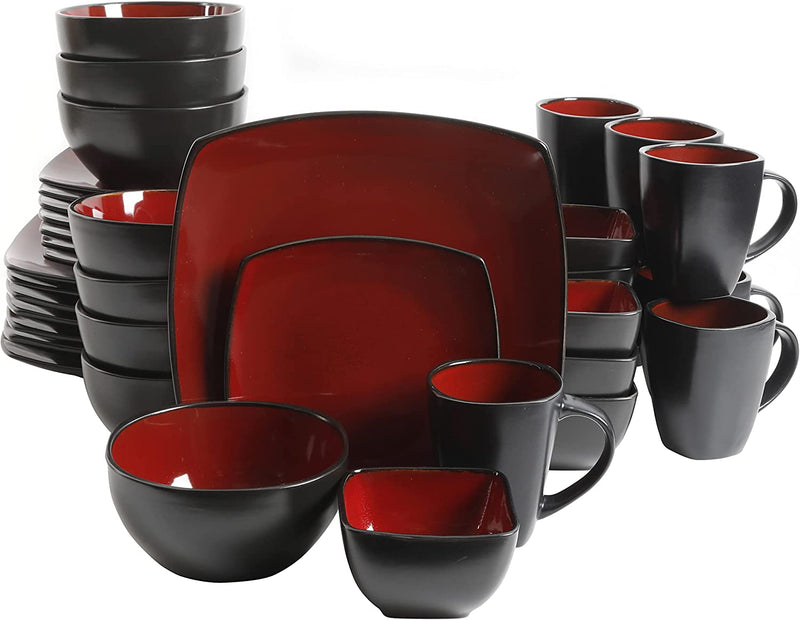 Gibson Soho Lounge 16-Piece Square Reactive Glaze Dinnerware Set, Red Home & Garden > Kitchen & Dining > Tableware > Dinnerware Gibson Red/Black Service for 8 (40pc) 