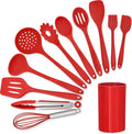 LIANYU 12-Piece Black Silicone Kitchen Cooking Utensils Set with Holder, Kitchen Tools Include Slotted Spatula Spoon Turner Ladle Tong Whisk, Dishwasher Safe Home & Garden > Kitchen & Dining > Kitchen Tools & Utensils LIANYU Red 12 