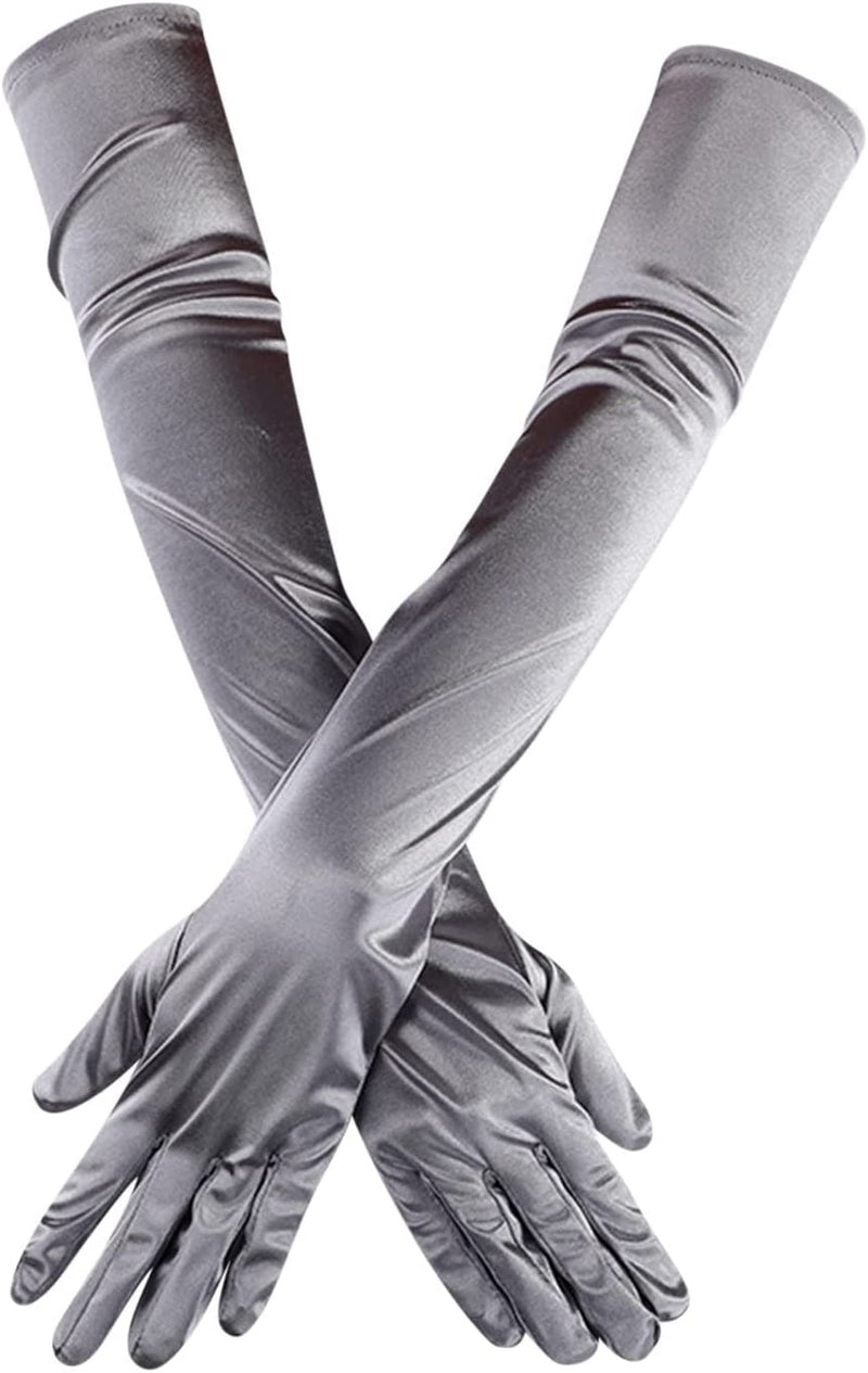 Gloves Mittens Opera Dance Elbow Finger 1920S Bridal Long Length Gloves Satin Women'S Gloves Gloves Gloves Mittens Sporting Goods > Outdoor Recreation > Boating & Water Sports > Swimming > Swim Gloves Bmisegm Silver One Size 