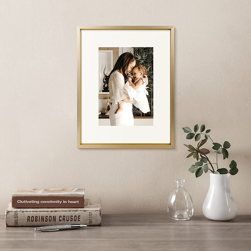 Golden State Art, 8X10 Aluminum Photo Frame for 5X7 Pictures with Ivory Mat Easel Stand for Tabletop Display - Wall Display - Great for Weddings, Graduations, Events, Portraits (Gold, 1-Pack) Home & Garden > Decor > Picture Frames Golden State Art   
