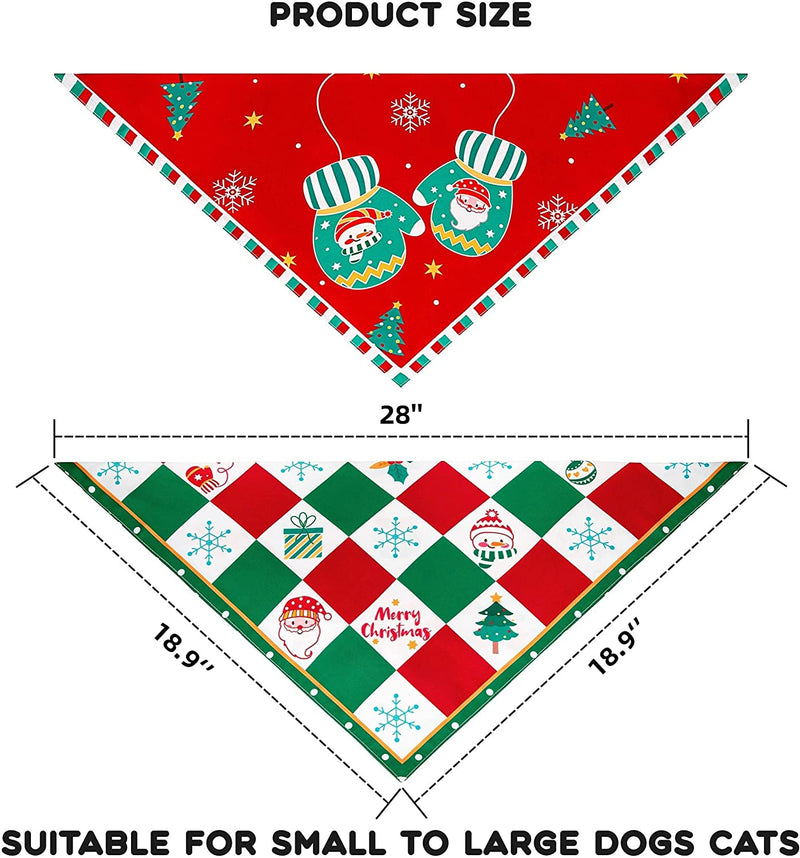 SLSON Christmas Dog Bandanas Large,2 Pack Reversible Xmas Decoration Dogs Scarf Accessories with Santa Claus Snowman Tree Bell Triangle Bibs Holiday Bandana for Large Dogs Cats Pets