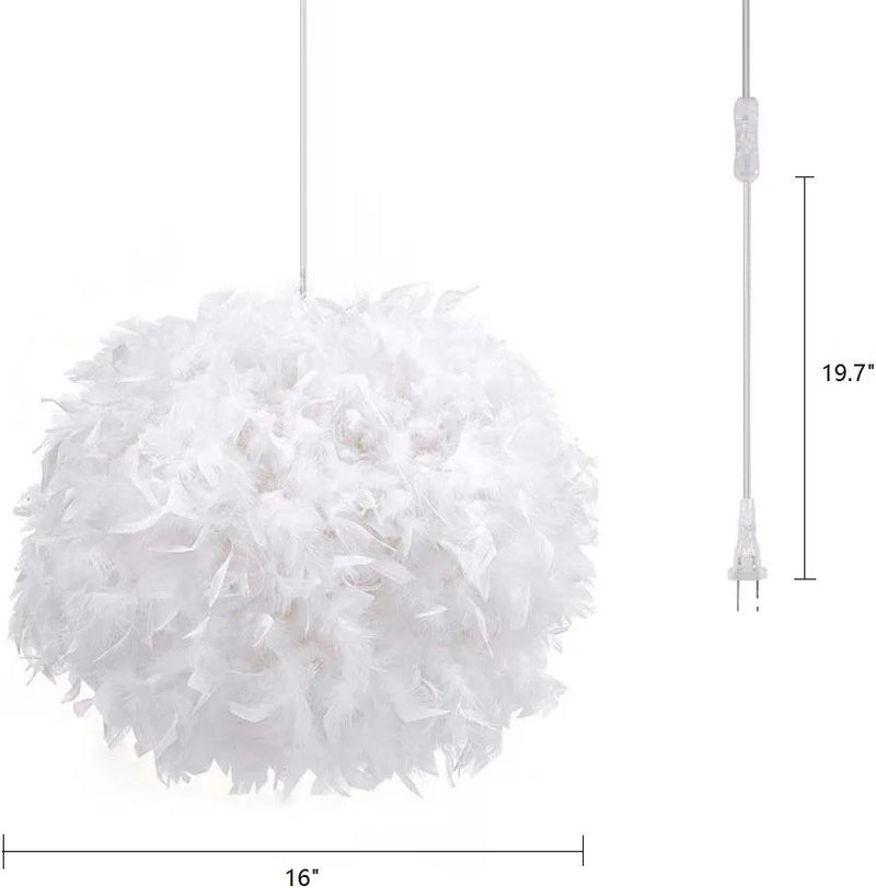 Surpars House Plug in Pendant Light White Feather Chandelier with 14.8' Cord and On/Off Switch in Line Home & Garden > Lighting > Lighting Fixtures Surpass Lighting   