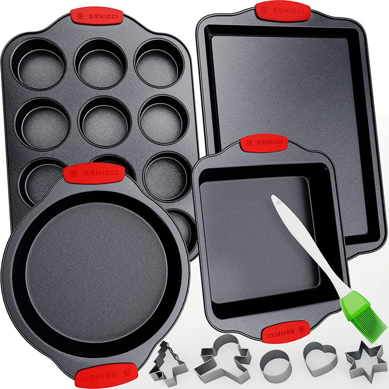 Premium Non-Stick Baking Pans Set of 4 - Includes Baking Sheet, 12 Cup Muffin Tin, Square Pan and round Cake Pan - BPA Free, Heavy Duty, Made W/ Carbon Steel - Complete Bakeware Set for Your Kitchen Home & Garden > Kitchen & Dining > Cookware & Bakeware Benicci   