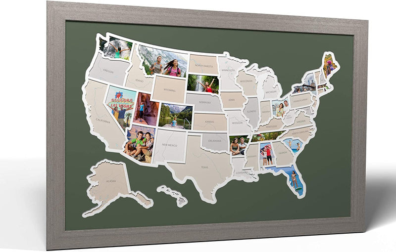 Thunder Bunny Labs 50 States USA Photo Map - Frame Optional - Made in America (Driftwood, Black Frame) Home & Garden > Decor > Picture Frames Thunder Bunny Labs Zucchini Grey Frame 