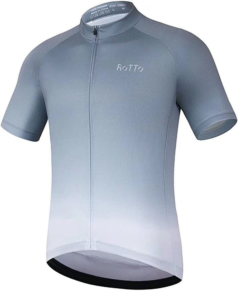 ROTTO Cycling Jersey Mens Bike Shirt Short Sleeve Gradient Color Series Sporting Goods > Outdoor Recreation > Cycling > Cycling Apparel & Accessories ROTTO B3 Gray-white Medium 