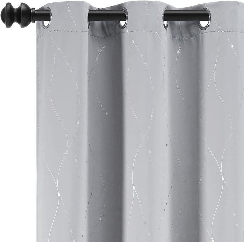 Grey White Curtains for Bedroom - 84 Inch Long, 2 Panels - Grommet Window Curtains with Silver Foil Lines Dots, Thermal Insulated Blackout Curtain for Living Room(Grey White, 52X84 Inch) Home & Garden > Decor > Window Treatments > Curtains & Drapes Pocass Light Grey 42" x 63", 2 Panels 