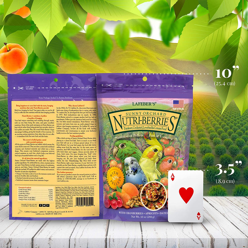 Lafeber Sunny Orchard Nutri-Berries Pet Bird Food, Made with Non-Gmo and Human-Grade Ingredients, for Cockatiels Conures Parakeets (Budgies) Lovebirds, 10 Oz Animals & Pet Supplies > Pet Supplies > Bird Supplies > Bird Food LAFEBER'S   