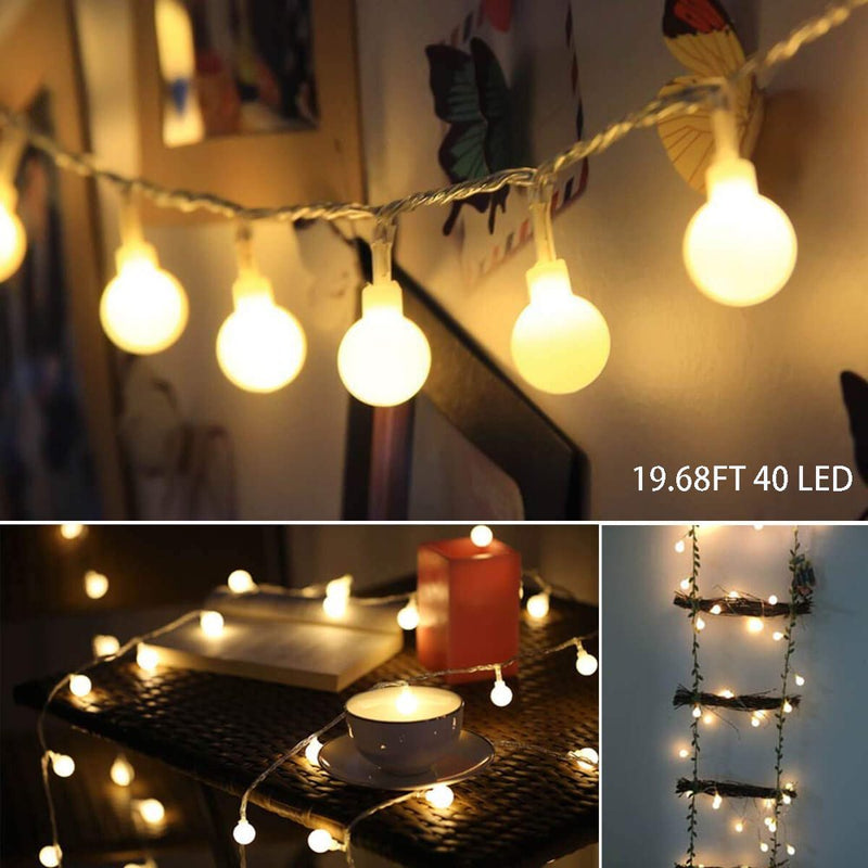 LED String Lights, 19.68FT 40LED Ball String Lights Indoor/Outdoor Decorative Light, Battery Powered Globe Christmas Starry Fairy Lights for Bedroom, Kids Room, Dorm, Camping, Garden, Party, I0966 Home & Garden > Decor > Seasonal & Holiday Decorations SEGMART Battery Powered with Remote Control 19.68FT 40LED 