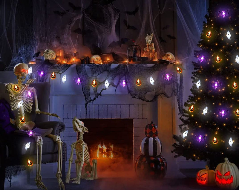 Halloween Lights, 16FT 30 LED Waterproof 3D Pumpkin Bat Ghost Battery Operated String Lights with Timer - 8 Lighting Modes Fairy Light for Window Indoor Outdoor Decor Halloween Party Decorations  Zimati   