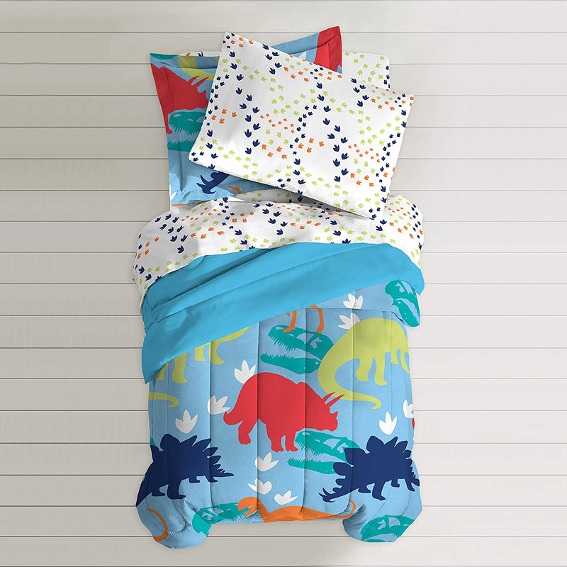 Dream FACTORY Kids 5-Piece Complete Set Easy-Wash Super Soft Comforter Bedding, Twin, Multicolor Dinosaur Prints Home & Garden > Linens & Bedding > Bedding CHMJE   