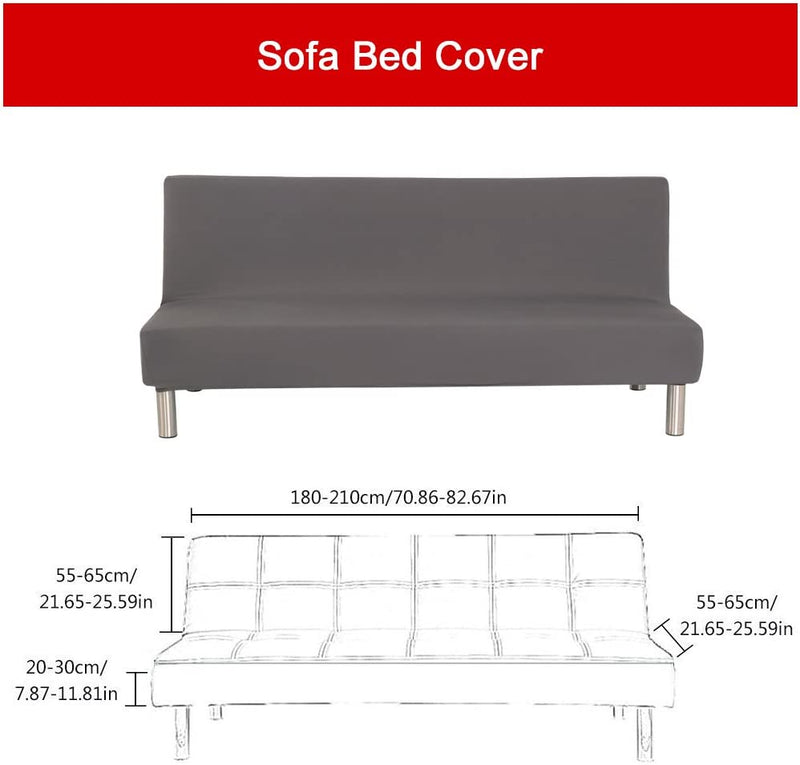 Solid Colour Armless Sofa Bed Cover Polyester Spandex Stretch Futon Slipcover 3 Seater Elastic Full Folding Couch Sofa Cover Fits Folding Sofa Bed without Armrests 80" X 50" in (Gray) Home & Garden > Decor > Chair & Sofa Cushions Homonic   