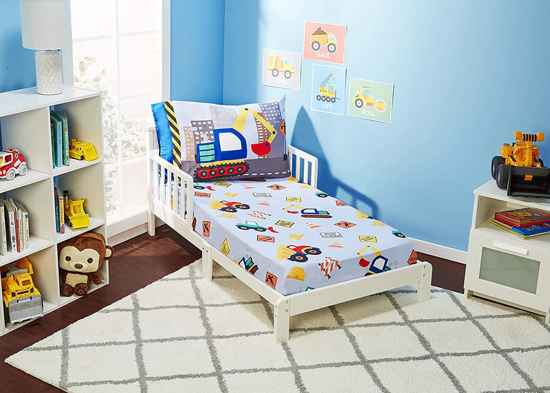 Everyday Kids 3 Piece Toddler Sheet Set - Soft Breathable Microfiber Toddler Bedding - Includes a Flat Sheet, a Fitted Sheet and a Pillowcase - Solid Navy Home & Garden > Linens & Bedding > Bedding EVERYDAY KIDS Under Construction  