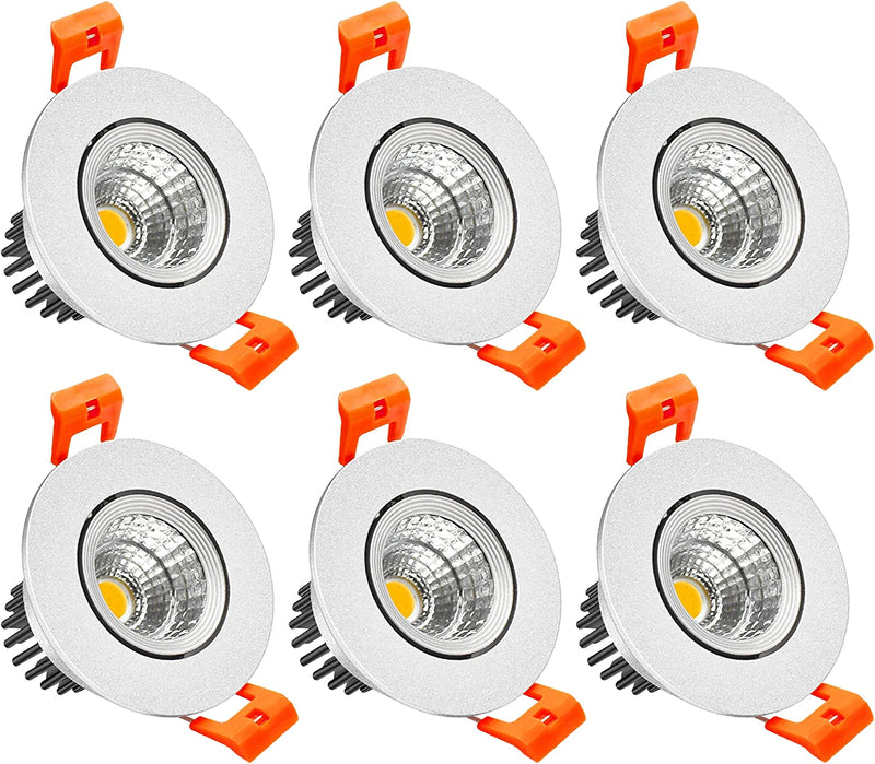 Inshareplus 2 Inch LED Downlight, 3W Recessed Lighting COB Dimmable, 5000K Daylight White, CRI80, LED Ceiling Lights with LED Driver, 6 Pack Home & Garden > Lighting > Flood & Spot Lights inShareplus Warm White Silver 