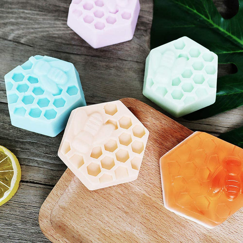 Set of 2 Bee Honeycomb Soap Molds, 3D Hexagon & round Beehive Silicone Cupcake Cups Muffin Baking Pan, Homemade DIY Making Cake Mousse Jelly Candy Chocolate Mould Homemade Craft Bee Ice Cube Tray