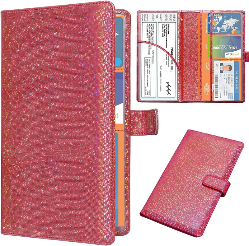 Dmluna Car Registration and Insurance Holder, Leather Vehicle Card Document Glove Box Organizer, Auto Truck Compartment Accessories for Essential Information, Driver License Cards, Glitter Rose Sporting Goods > Outdoor Recreation > Winter Sports & Activities DMLuna Y - Red Star  