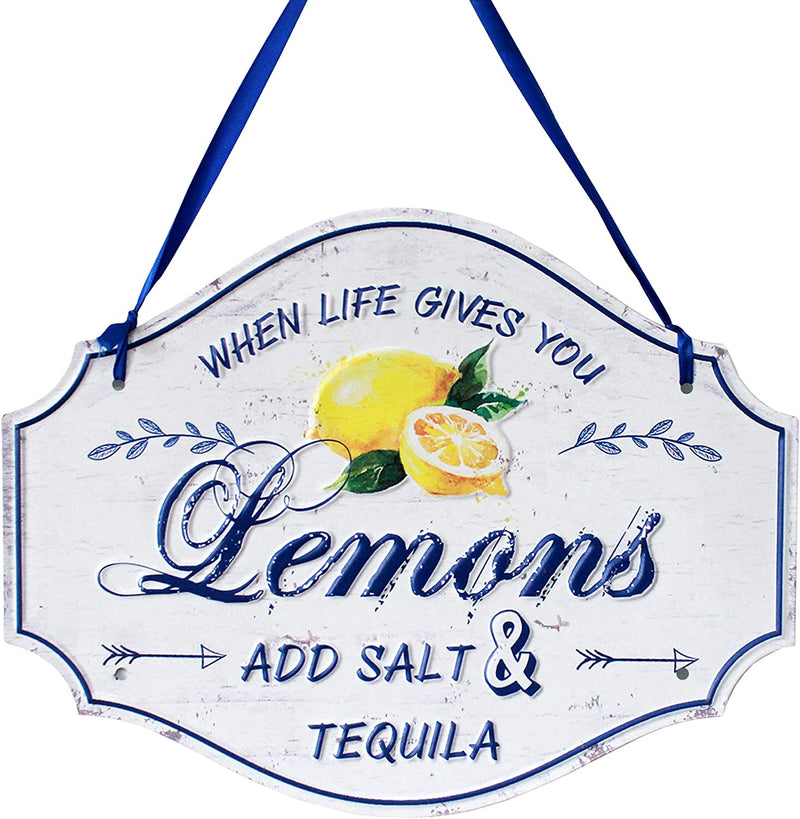 Funly Mee Distressed Metal Tin Lemon Sign - When Life Gives You Lemons Add Salt -12.2×9.5(In) Home & Garden > Decor > Decorative Jars Funly mee   