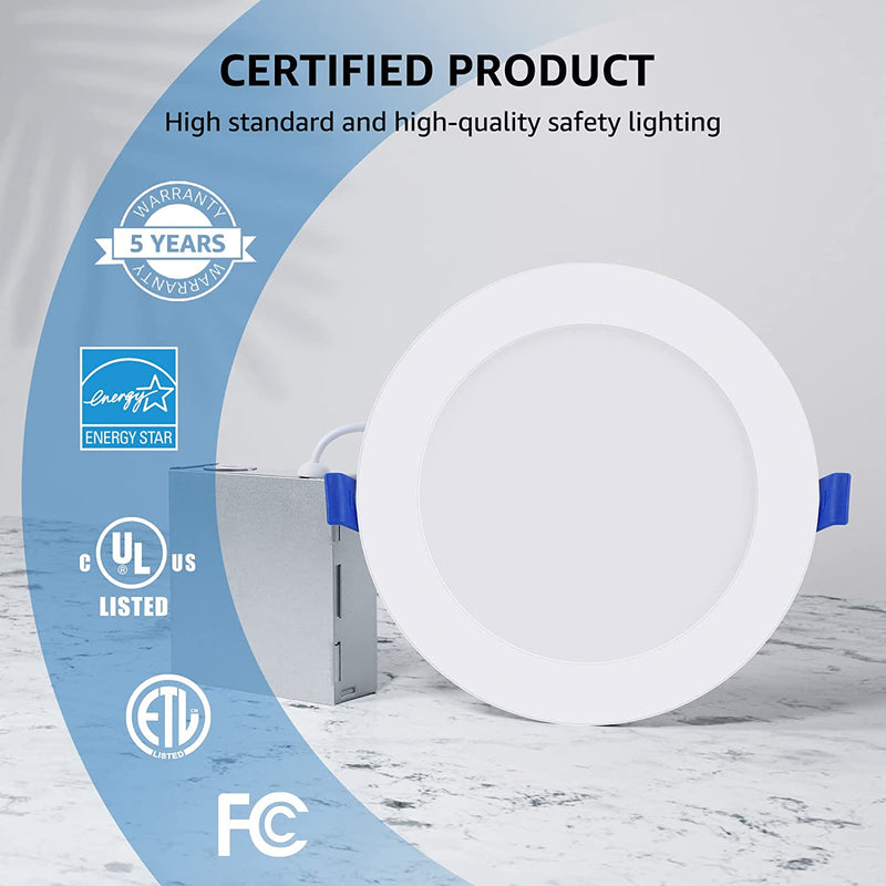 Lepro 12 Pack LED Recessed Lighting, 4 Inch Ultra-Thin Ceiling Light with Junction Box, Dimmable Retrofit Downlight, 10W 750LM 5000K Daylight Baffle Trim - ETL FCC Energy Star Certified