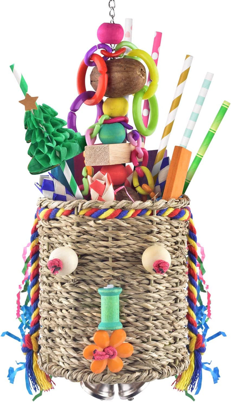 KATUMO Bird Foraging Toys, Seagrass Basket Bird Toy with Array of Chewable Parrot Toys for Small Medium Parrot Birds