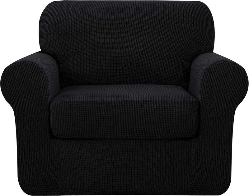 Symax Couch Cover Sofa Slipcover Chair Slipcover 2 Piece Sofa Covers Couch Slipcover Stretch Furniture Protector Washable (Chair, Ivory) Home & Garden > Decor > Chair & Sofa Cushions SyMax Black Small 