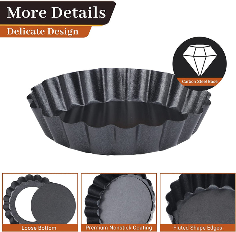 Suice 4 Inch Mini Tart Pan 8 Packs, Small round Quiche Pan with Removable Bottom Tart Mold Pie Pan Nonstick Bakeware Set Reusable for Oven Baking Desserts for Egg Tart, Cheese Tart - Black Home & Garden > Kitchen & Dining > Cookware & Bakeware Suice   