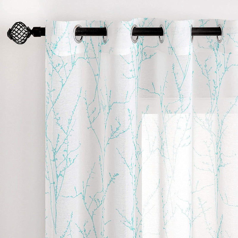 MIULEE Sheer Curtains 84 Inches Long Grommet Top Green Tree Branch White Curtain 2 Panels Window Curtains Tree Pattern for Living Room Home & Garden > Decor > Window Treatments > Curtains & Drapes MIULEE Light Blue 52"W*63"L 