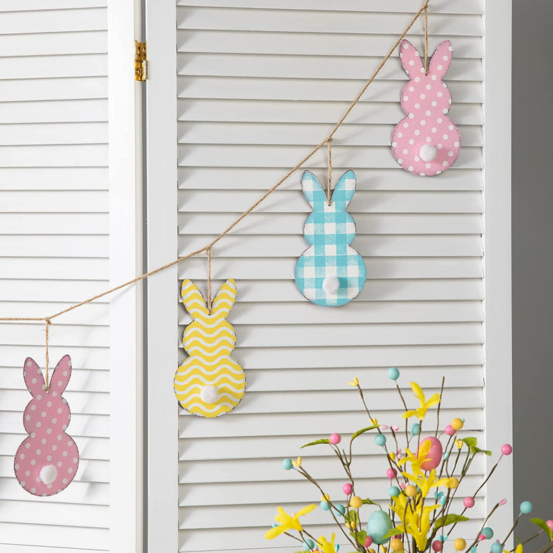 Glitzhome 72''L Easter Metal Bunny Garland, Easter Wall Hanging Decor Jute Banner for Indoor Outdoor Mantle Door Festive Party Home School Decorations Home & Garden > Decor > Seasonal & Holiday Decorations Glitzhome   