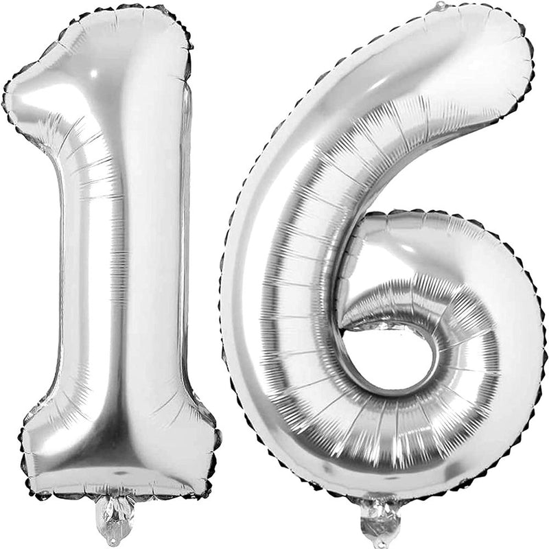 Silver 16 Number Balloons Big Giant Jumbo Large Number 16 Foil Mylar Balloons for Girl Boy Men 16Th Birthday Party Supplies 16 Anniversary Events Decorations-40 Inch Arts & Entertainment > Party & Celebration > Party Supplies Home Décor   