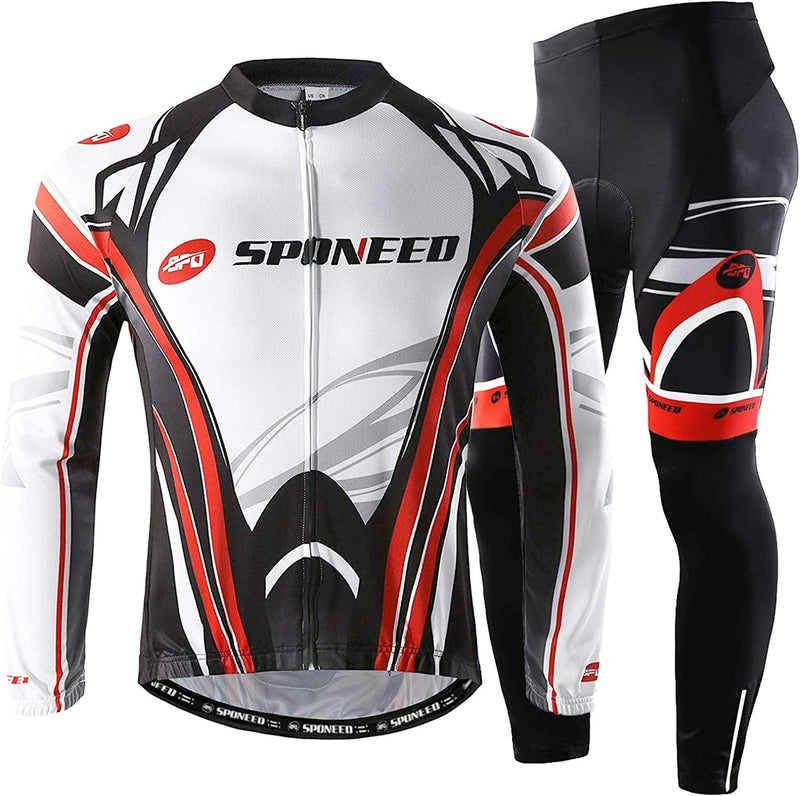 Sponeed Men'S Cycling Jersey Full Sleeve Riding Wear Long Sleeve T Shirts Pants Sporting Goods > Outdoor Recreation > Cycling > Cycling Apparel & Accessories sponeed Fleece Red White X-Large 