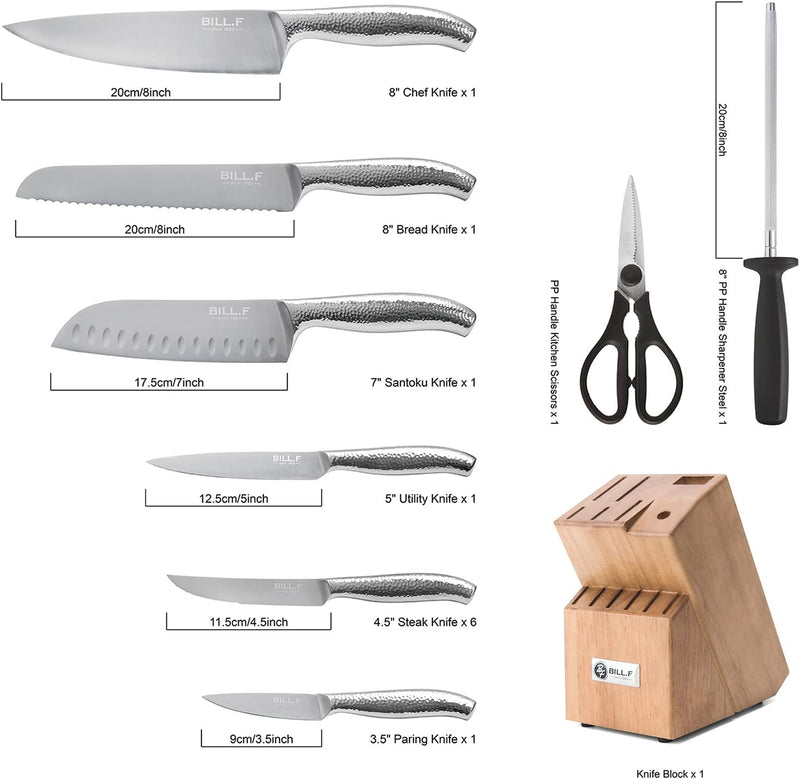 Kitchen Knife Set,14 Pieces Knife Block Sets with Sharpener, Stainless Steel Chef Knife Set with Wooden Block,Ultra Sharp Cutlery Knife with Steak Knives & Kitchen Shears Home & Garden > Kitchen & Dining > Kitchen Tools & Utensils > Kitchen Knives BF BILL.F SINCE 1983   