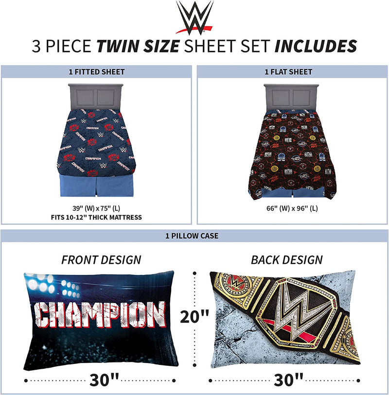 Franco Kids Bedding Sheet Set, Twin, WWE