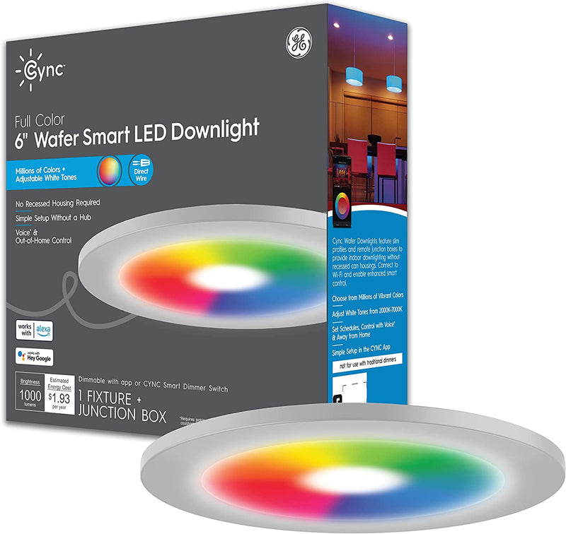 GE CYNC Smart LED Wafer Downlights, Color Changing and White Tones Wafer Lights, No Recessed Housing Required, 4 Inches (Pack of 3) (CFIXCNLR4C1-OT) Home & Garden > Lighting > Flood & Spot Lights GE 6 Inches 3 Pack 