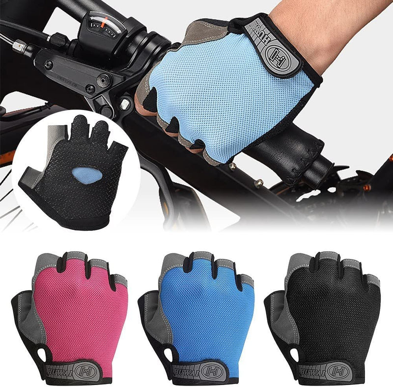 MTB Sport Bike Half Finger Cycling Gloves Anti-Skid Bike Short Finger Gloves Weight Lifting Gloves Summer Outdoor Breathable Gloves Fitness Sport Gloves Wear-Resistant Women and Men Riding Equipmen