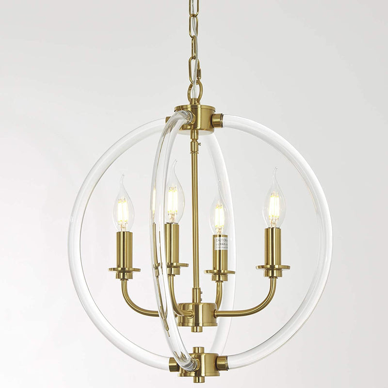 Modern Pendant Light Farmhouse Chandelier, 4 Light with Clear Acrylic Lampshades and Brass Finish, Pendant Lighting for Kitchen Island, Dining Room, Bathroom and Foyer Home & Garden > Lighting > Lighting Fixtures > Chandeliers Reaketon 4-Light  